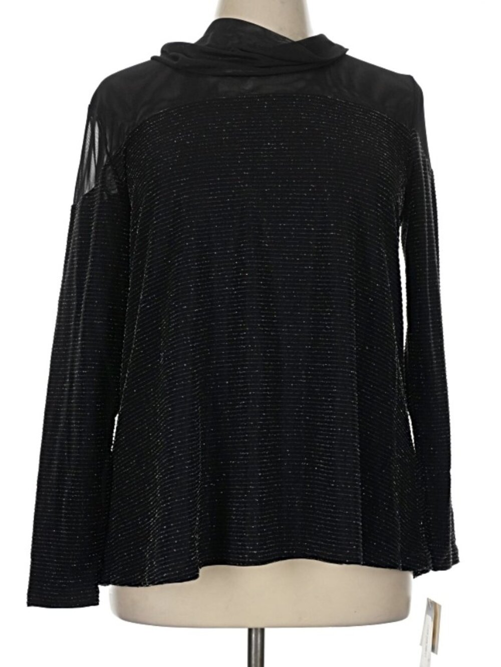 NWT Skye's the Limit Black Drape-Neck Shimmer Elegant Blouse Size XL